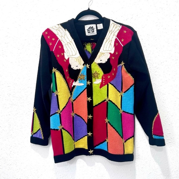 Storybook Knits Black and Red Jacket Bold Geometric Design small - Picture 8 of 10